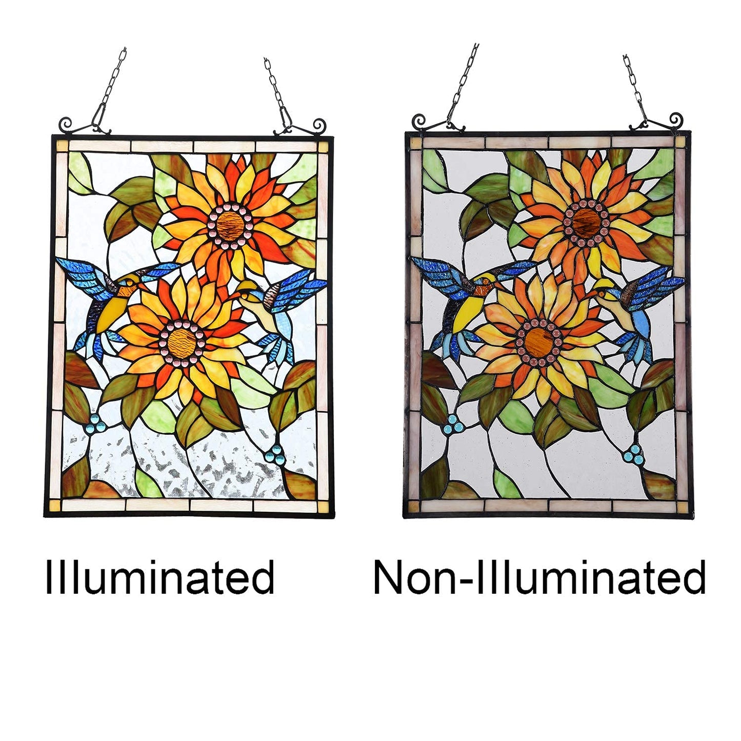 Capulina Sunflower and Birds Stained Glass Panels Window Hangings Tiffany Style Glass Traditional Art Handicrafts for Home Window Decor Gifts