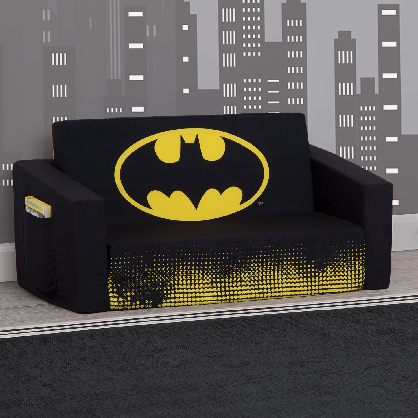 Batman Cozee Flip-Out Sofa - 2-in-1 Convertible Sofa to Lounger for Kids by Delta Children