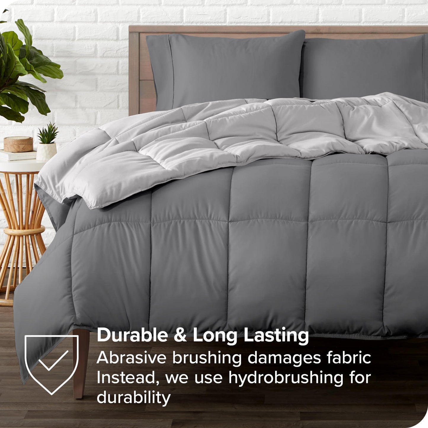 Bare Home Reversible Bed-in-A-Bag 6 Piece Comforter & Sheet Set - Split King - Down Alternative - Soft - Bedding Set (Split King, Grey/Light Grey, Grey)