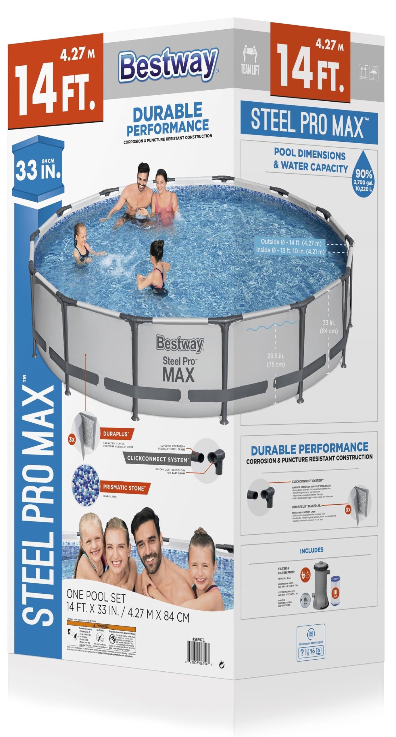 Bestway Steel Pro MAX 14' x 33" Round Above Ground Pool Set | Includes 530gal Filter Pump