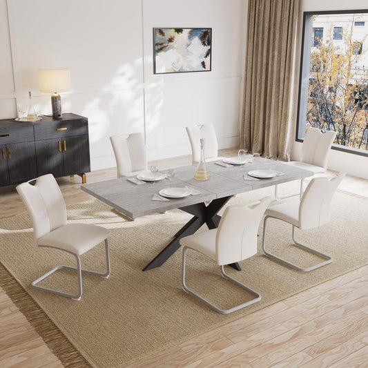 6-8 People Modern Dining Table Rectangular Kitchen Dining Table Space-Saving Expandable Dining Table Metal Frame