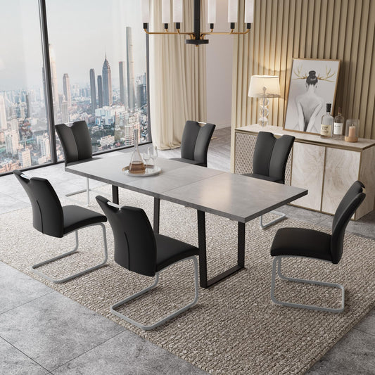 ZckyCine Modern Dining Table Set for 6-8 People Kitchen Dining Room Table Set Extendable Wood Dining Table and 6 Upholstered Chairs, Home Kitchen Furniture