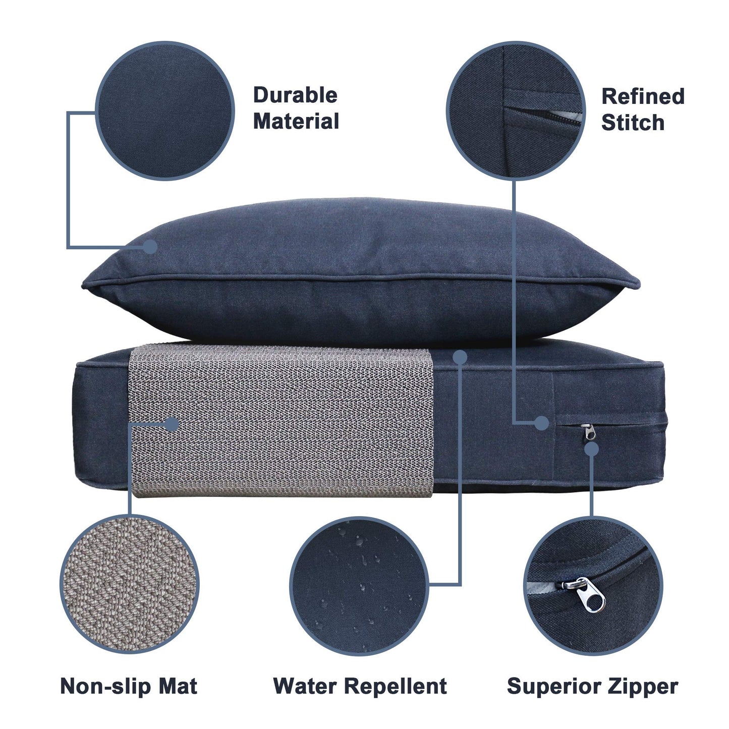 SewKer Outdoor Chair Cushion, 24x24 Deep Seat Patio Furniture Replacement Cushions Set - Dark Blue