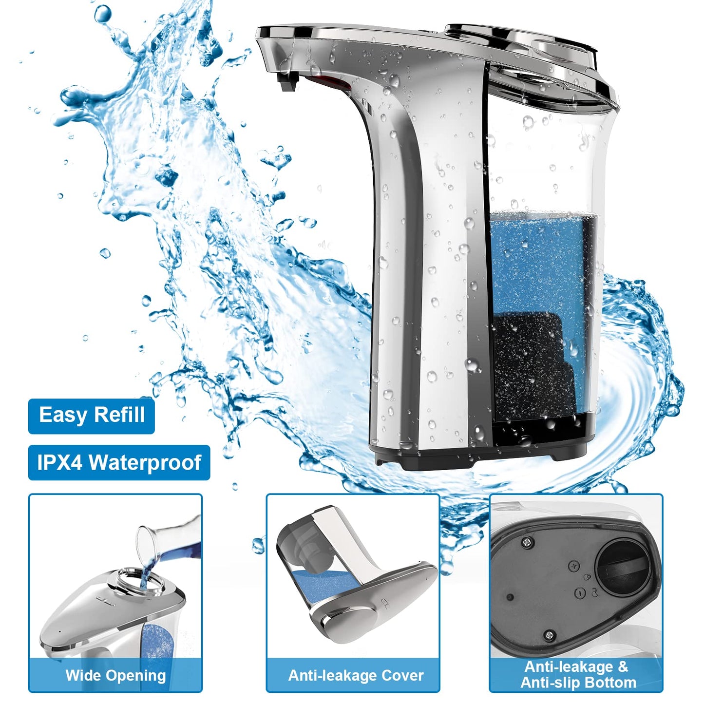 PZOTRUF Automatic Soap Dispenser, Touchless Dish Soap Dispenser 17oz/500ml with Infrared Sensor, 5 Adjustable Soap Levels, Liquid Hand Soap Dispenser