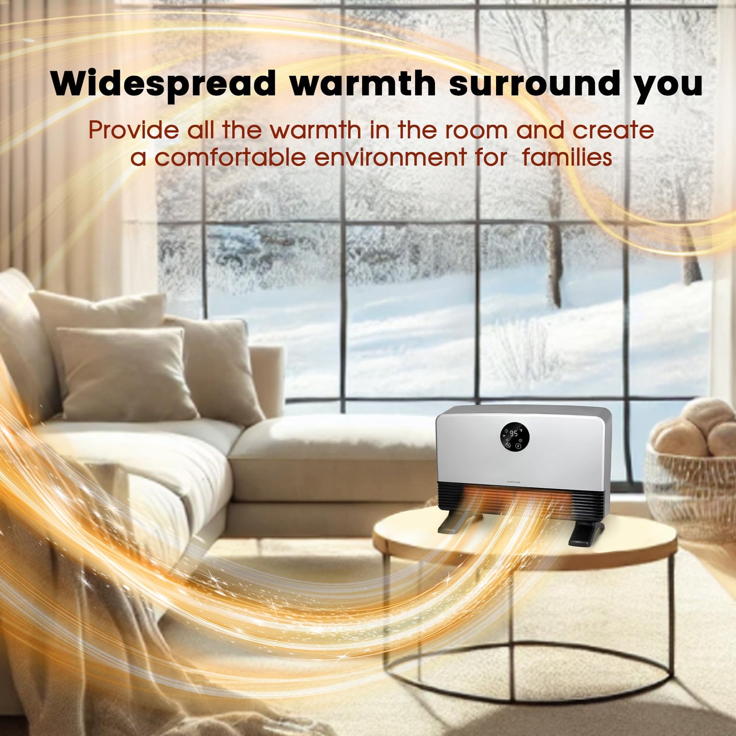 TMWINGS Space Heater, Electric Heater with 4 Modes, Floor/Wall Heater for Indoor Use, 1-24 Timer, Perfect for Bedroom, Living Room, Office.(Silver)