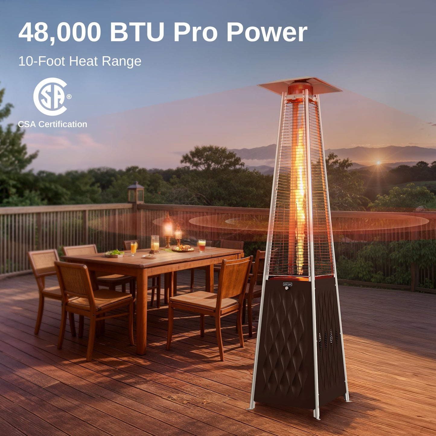 EAST OAK Pyramid Patio Heater, 48,000 BTU Outdoor Patio Heater, Quartz Glass Tube Propane Heater for Commercial & Residential, Triple Protection System, With Wheels, 2024 Upgrade, Bronze