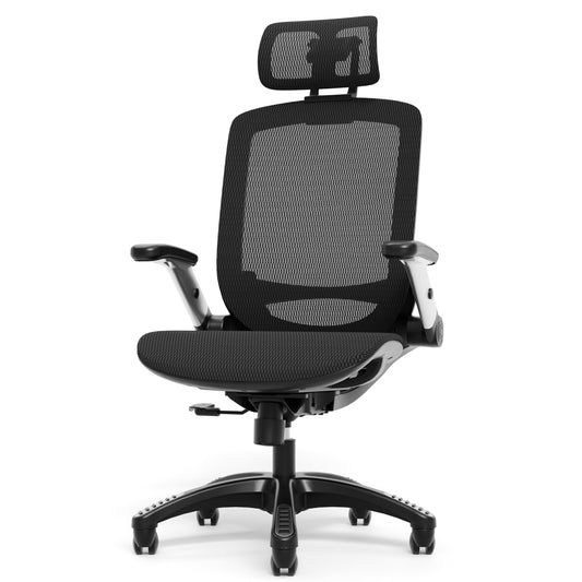 GABRYLLY Ergonomic Office Chair, High Back Home Desk Chair with Headrest, Flip-Up Arms, 90-120° Tilt Lock and Wide Cushion, Big and Tall Mesh Chairs for Man Woman, Black Task Chair