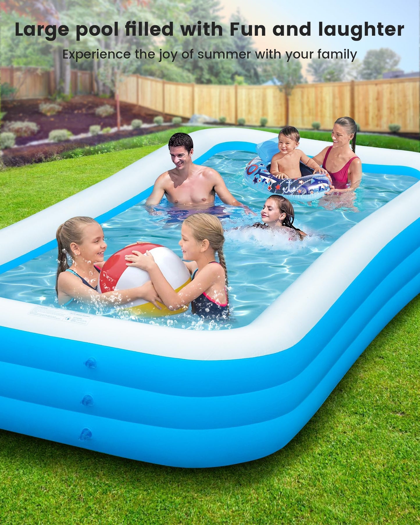 Inflatable Pool with Pump, 130" x 72" x 22" Full-Sized Blow Up Pool for Adults, Enduring Thickened Swimming Pools for Family, Backyard, Garden, Summer Water Party