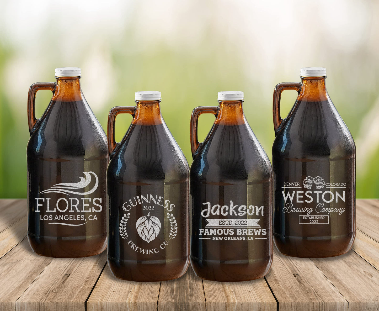 TEEAMORE Amber Growler 64 oz Personalized Beer Growler Amber Glass Growlers Custom Handled Jugs Glass Growler for Beer