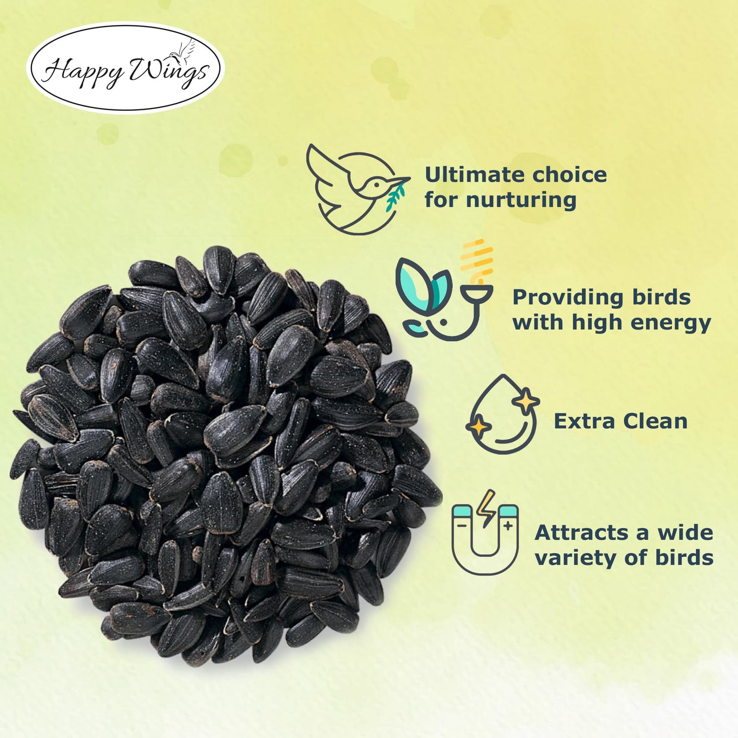 Happy Wings Black Oil Sunflower Seeds Wild Bird Food- 15 Pounds | No Grow Seed | Bird Seed for Wild Birds