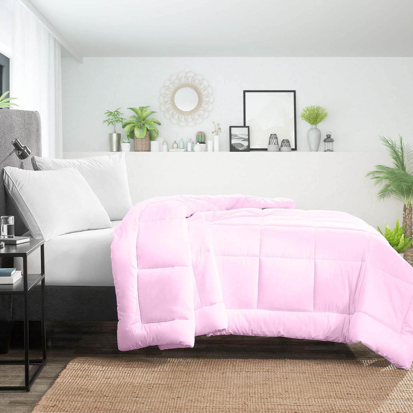 Full XL Quilt Down Alternative Comforter - Lightweight Microfiber Full XL - All Season Warmth -Breathable Premium Extra Long Microfiber Duvet Cover Insert - (Full XL, Pink)