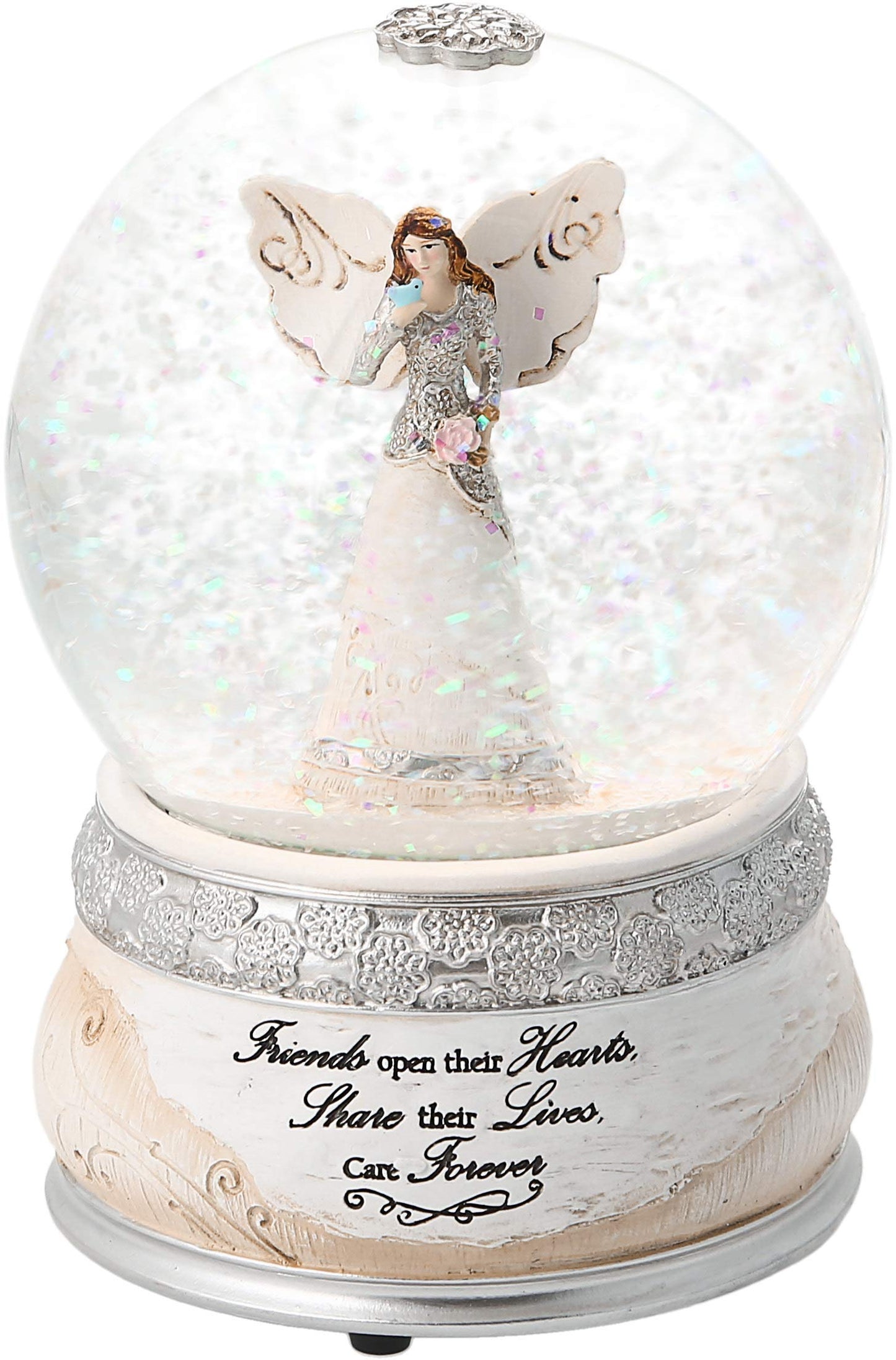 Pavilion Gift Company 82304 Elements Friends Angel Musical Waterglobe, 6-Inch/100mm, Inscription Friends Open Their Hearts Share Their Lives, Care Forever , White