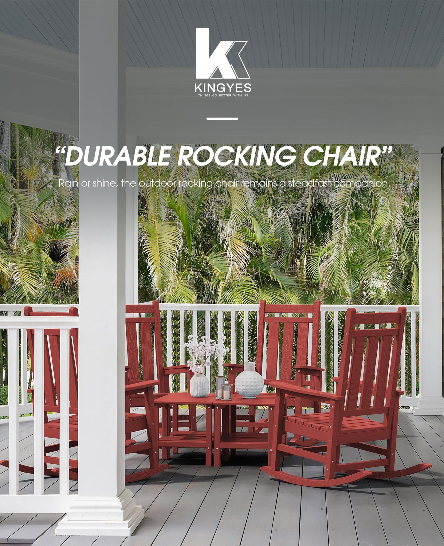 KINGYES Outdoor Patio Rocking Chair Set of 2, Red