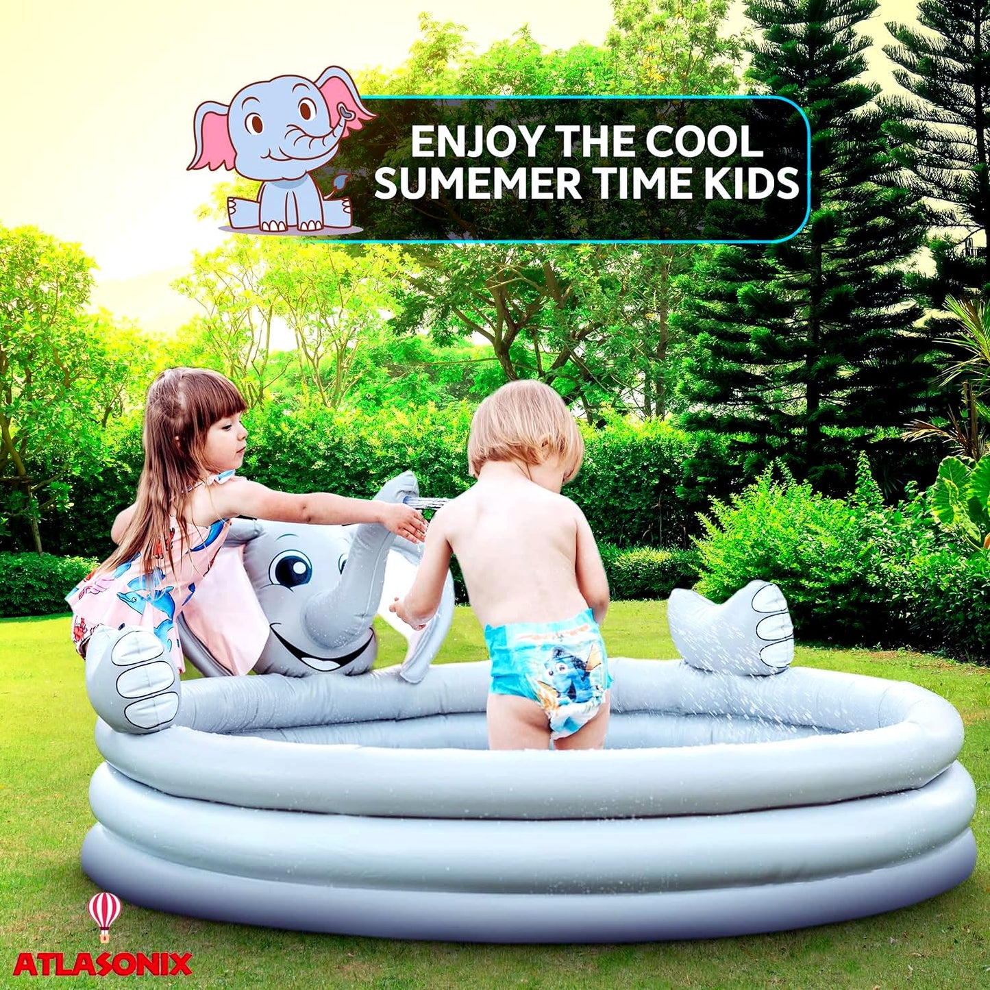 Elephant Inflatable Kiddie Pool for Kids and Toddlers with Sprinkler, Outdoor Backyard Baby Water Games Pool 60" Outside Party Birthday Fun Boys Girls Ages 1 2 3 4 5 6