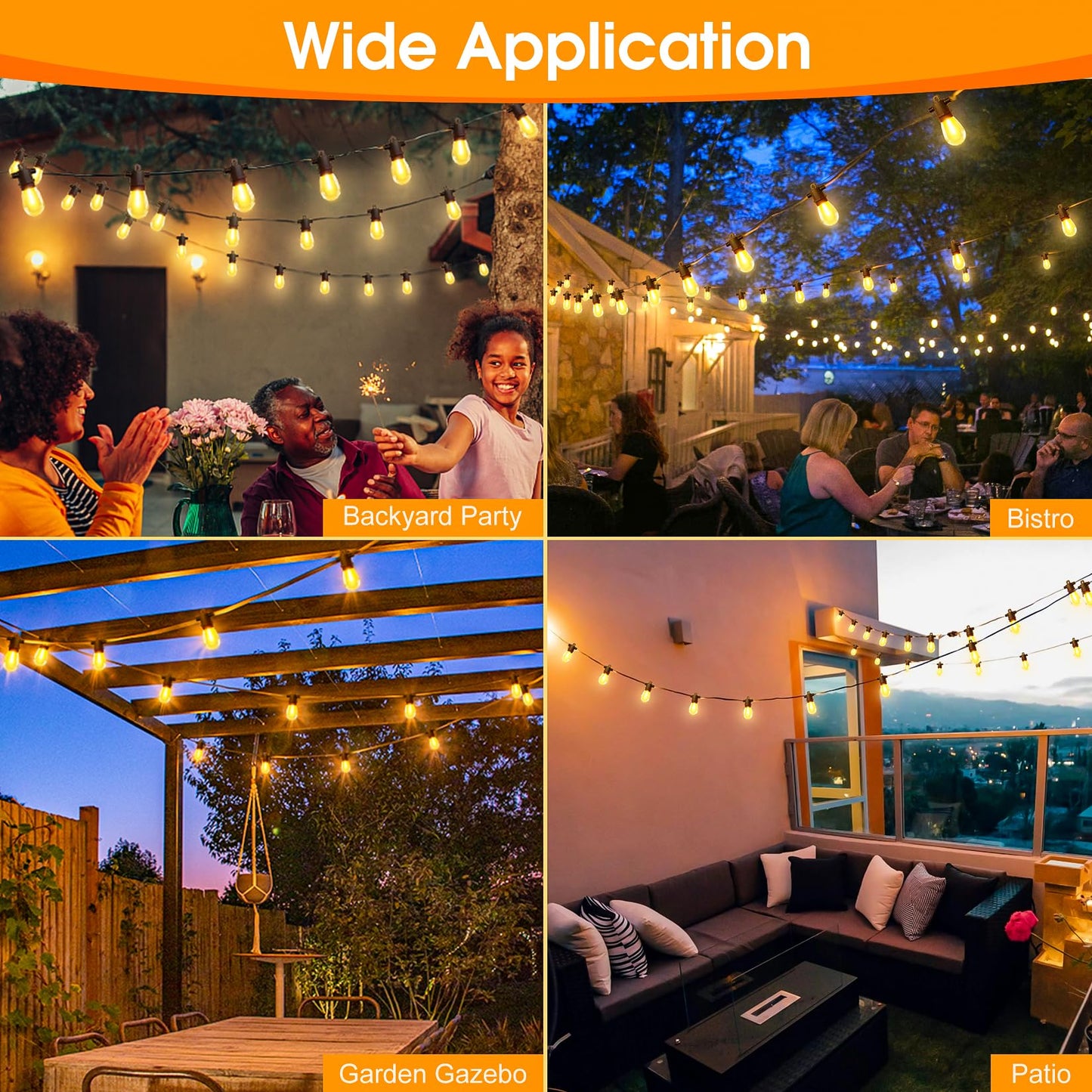 Outdoor String Lights with Remote - Dimmable 100FT IP65 Waterproof Patio Lights with Edison Bulbs Hanging Lights Outside for Backyard Garden Porch Deck Balcony