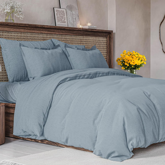 Duvet Cover Cal King Size Set - Soft Cal King Size Duvet Cover - 104" x 98" Cal King Duvet Cover w/ 2 Pillow Shams - Easy Care & Fade Free - Duvet Cover w/Zipper Closures & Ties (Heathered Blue)