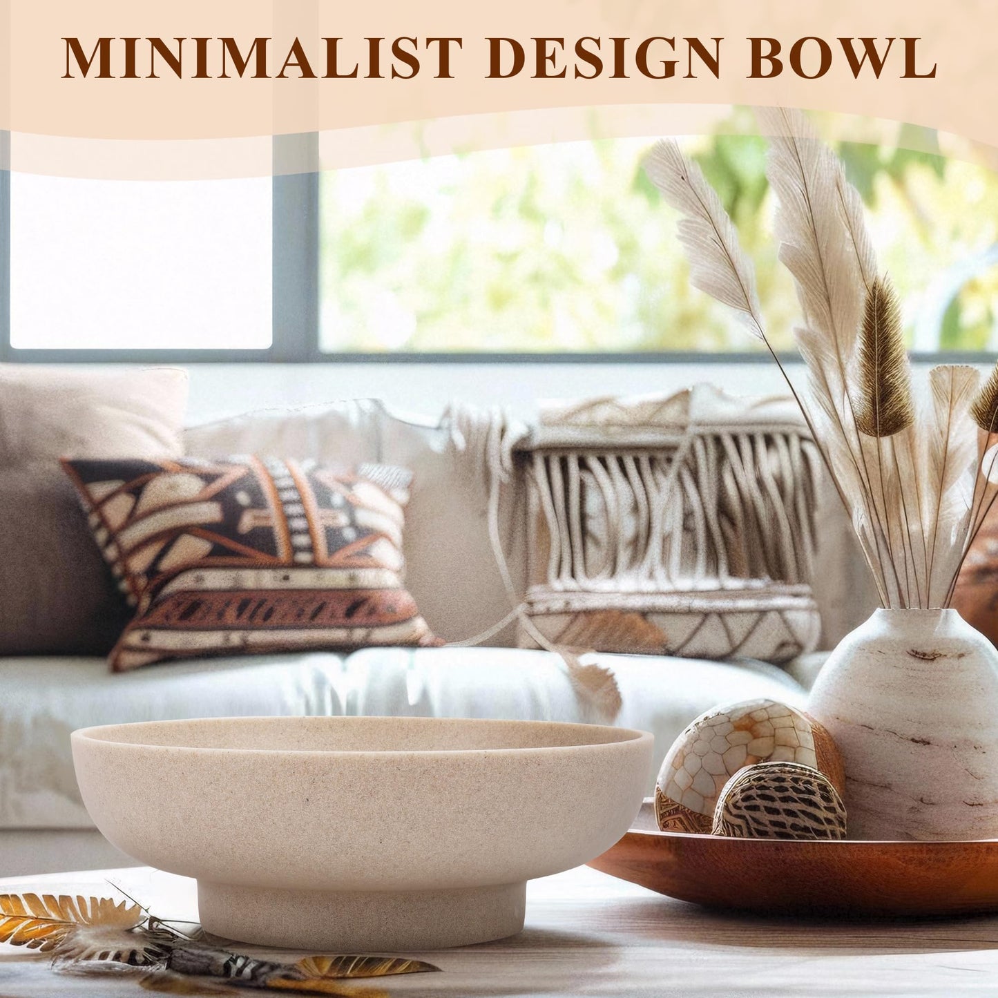 YMXYJM Large Decorative Bowl, Modern Handicraft Bowls for Home Decor, Decorative Fruit Bowl for Kitchen Counter, Stylish Key Bowl for Entry Table, Artificial Stone, Beige