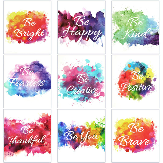 Outus 9 Pcs Inspirational Wall Poster Art Motivational Poster Colorful Abstract Paint Unframed Inspirational Posters for Home Office Watercolor Canvas Print Decoration