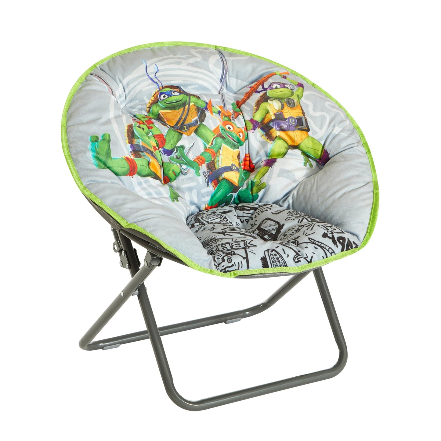 Idea Nuova Nickelodeon Teenage Mutant Ninja Turtles Mutant Mayhem 23" Kids Folding Saucer™ Chair with Metal Frame, Ages 3+