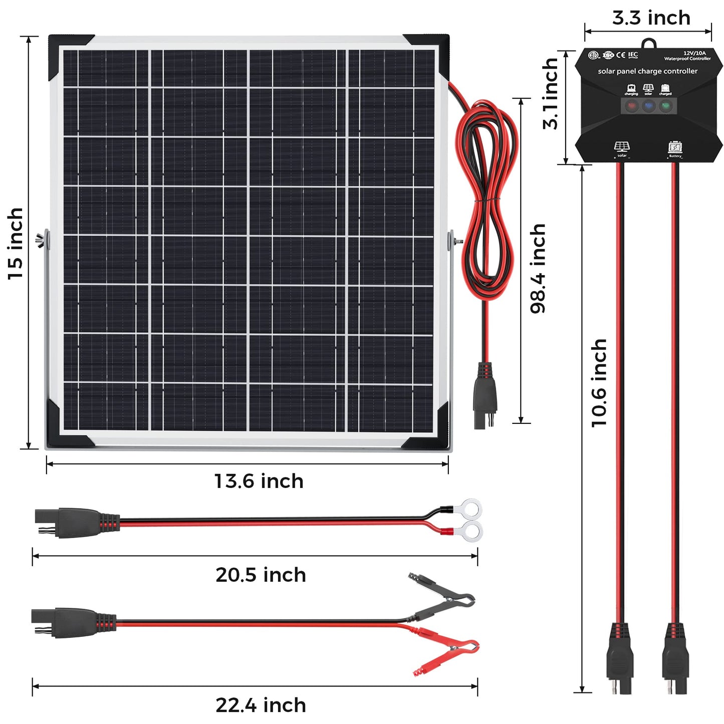 Voltset Solar Panel Kit 20W 12V, Solar Battery Trickle Charger Maintainer, Waterproof Solar Panel + Upgrade Charge Controller + Adjustable Mount Bracket for Boat RV Motorcycle Marine