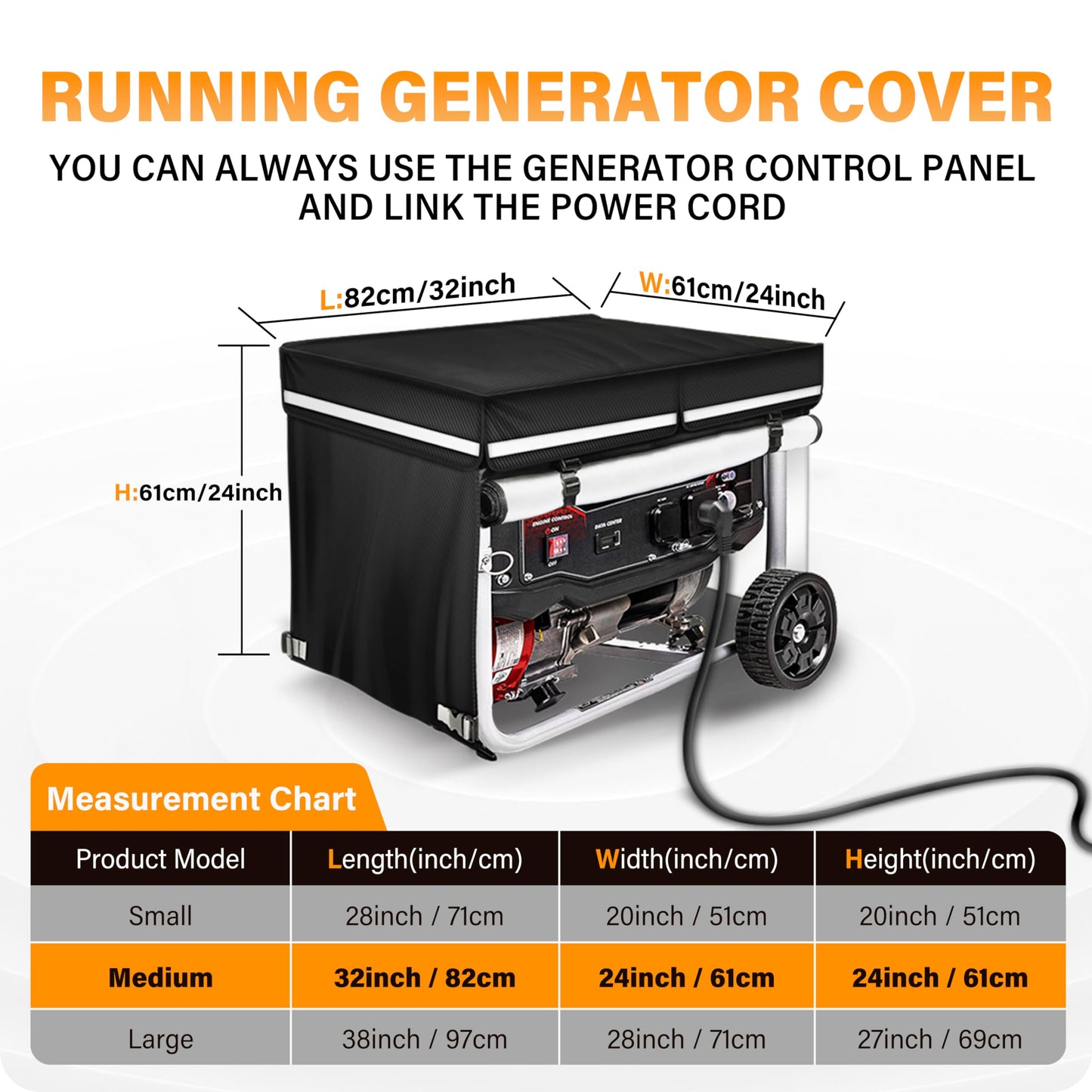 GUYISS Generator Covers While Running, 32x24x24 inch Generator Cover, 600D+210D Heavy Duty Waterproof, Top Can Be Opened for Refueling. All-weather Generator Protective Cover.Black