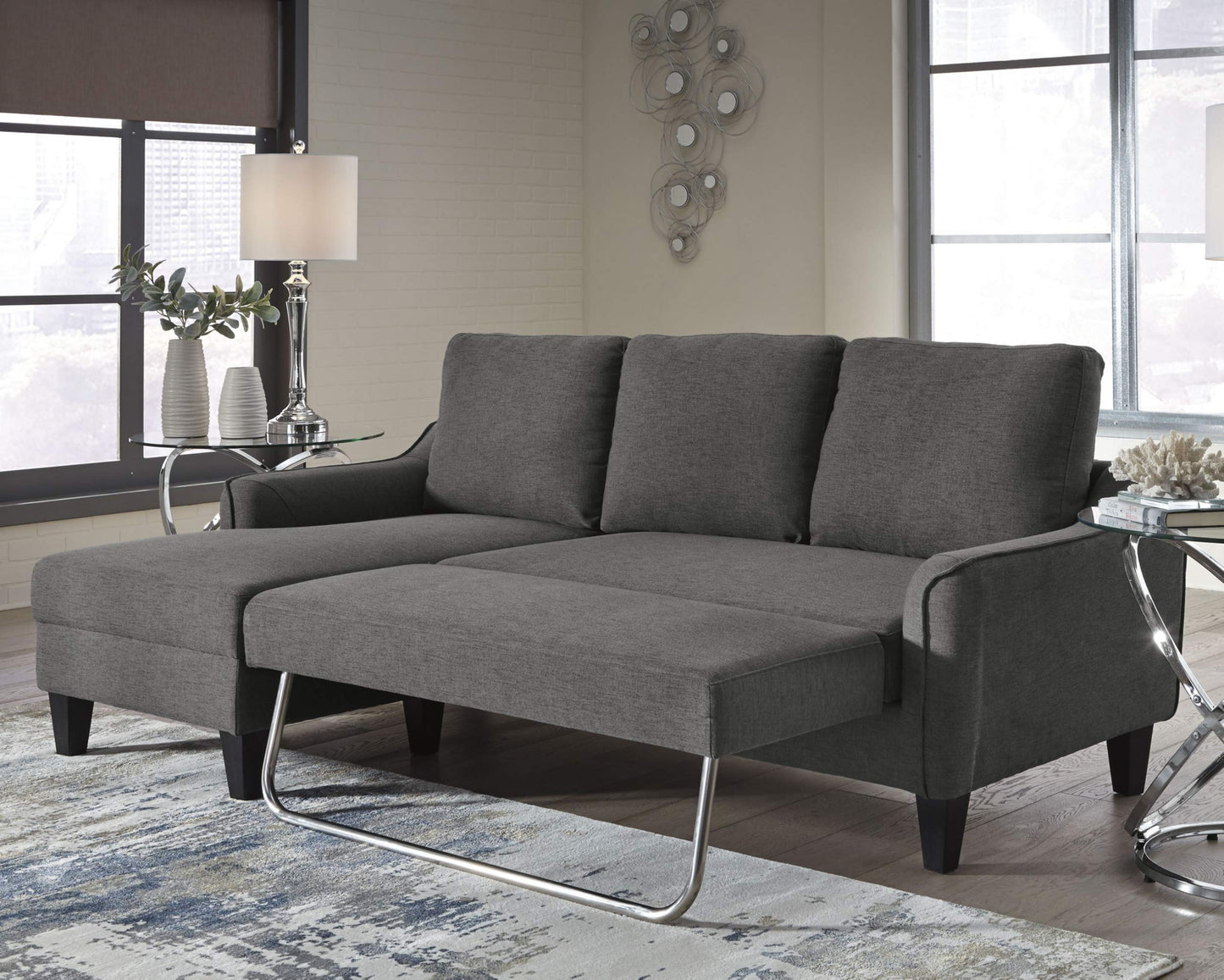 Signature Design by Ashley Jarreau Modern Sectional Sleeper Sofa Couch with Chaise Lounge, Gray