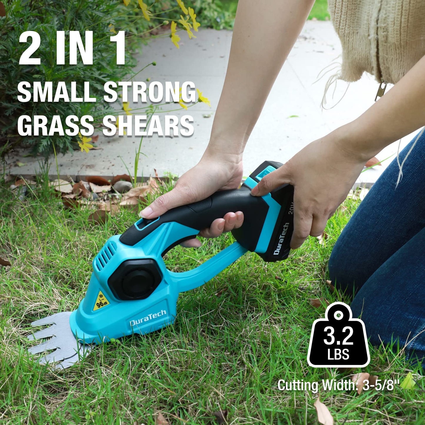 DURATECH Cordless Grass Shear & Shrubbery Trimmer, 2-in-1 20V Handheld Electric Hedge Trimmer & GrassTrimmer Included 2.0Ah Li-ion Battery, Quick Charger, Shrub Trimmer & Grass Cutter for Garden, Lawn