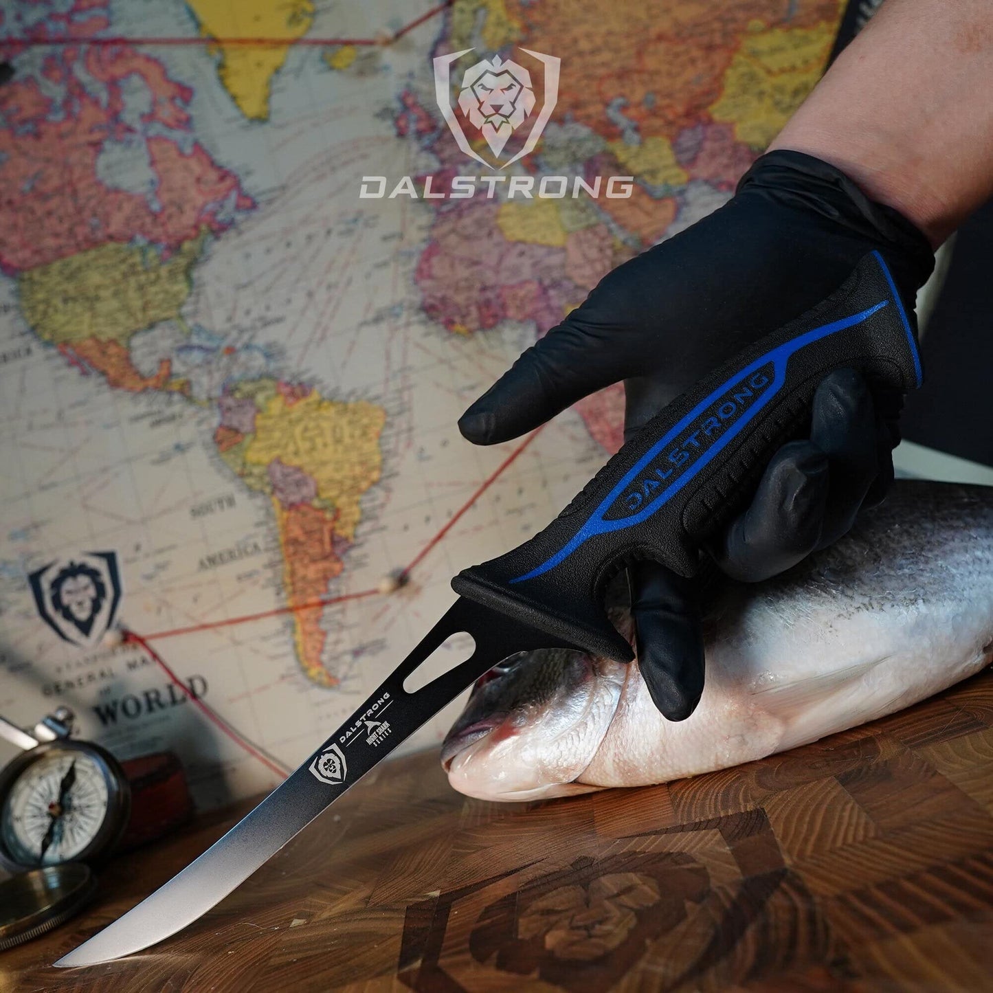 DALSTRONG Fillet Knife - 7 inch Flexible Blade - Night Shark Series - 7CR17MOV High Carbon Steel - Titanium Coated Blade - Water Outdoor & Fishing Gift- Polypropylene Handle - Nylon Sheath - NSF Certified