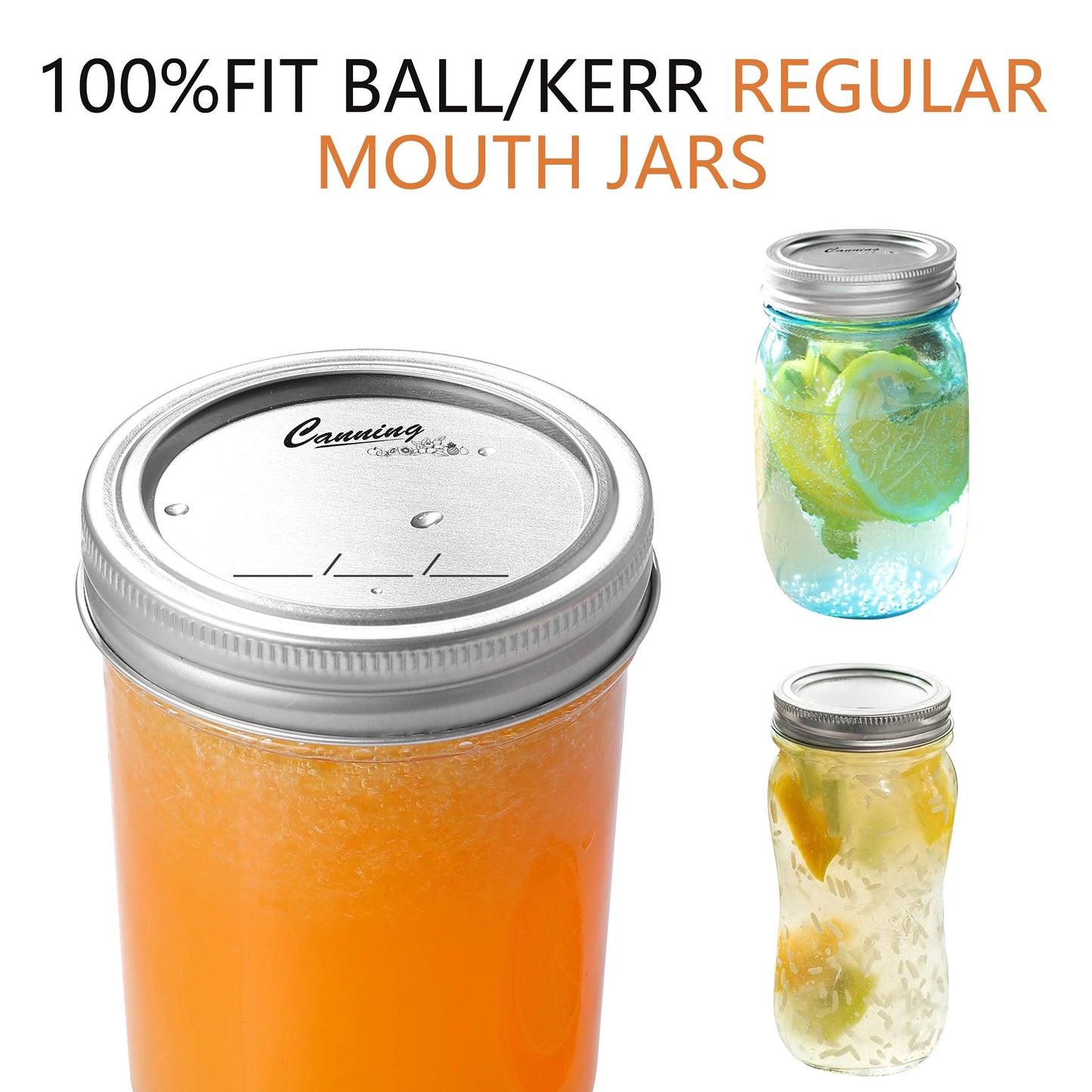 128-Count, Regular Mouth Canning Lids for Ball, Kerr Jars - Split-Type Metal Mason Jar Lids for Canning - Food Grade Material, 100% Fit & Airtight for Regular Mouth Jars