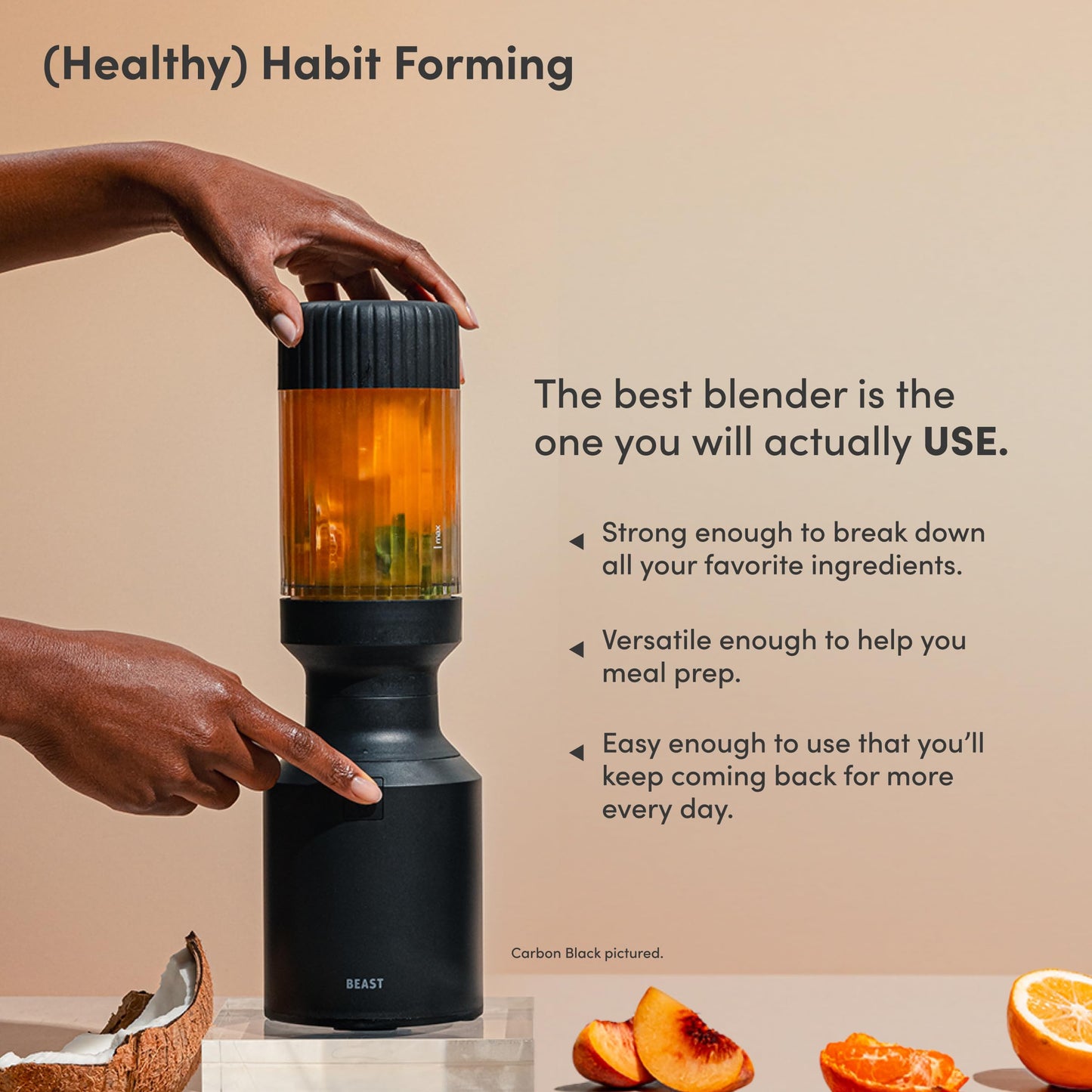 The Beast Mini Blender | Mini Countertop Kitchen Blender | Blend Smoothies and Shakes, Dressings, Sauces, Dips | Straw Cap and Straws Included | 600W (Carbon Black)