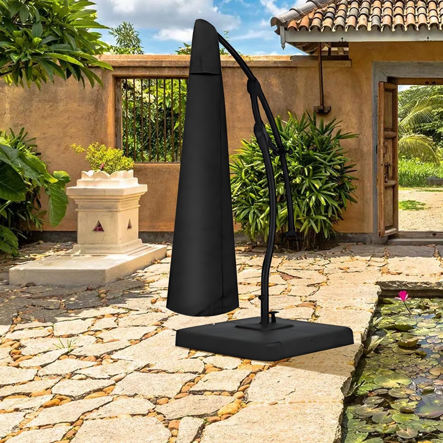 Uthem Patio Umbrella Parasol Cover - 600D Waterproof Outdoor Style Umbrella Cover - Fits Patio Offset Cantilever Umbrella 9-13 Ft, Black Umbrella Cover