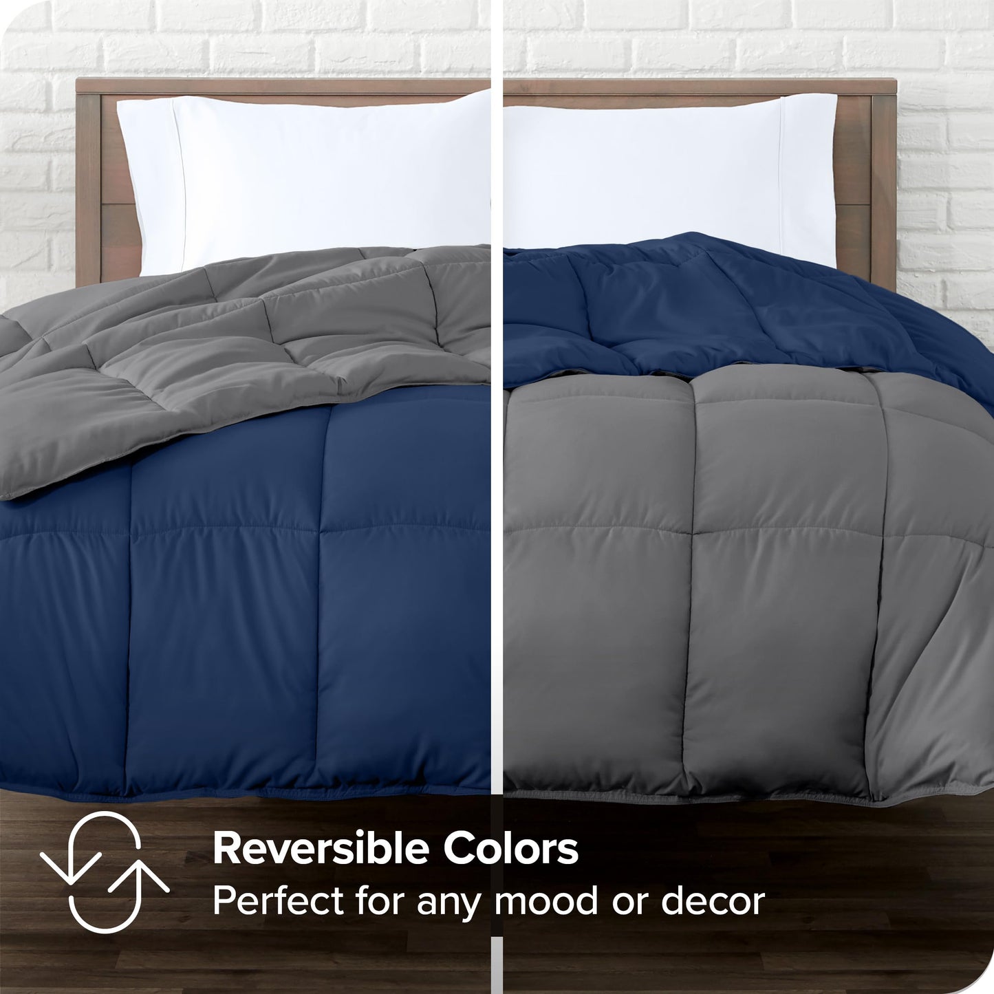 Bare Home Full Comforter - Reversible Colors - Goose Down Alternative - Ultra-Soft - Premium 1800 Series - All Season Warmth - Bedding Comforter (Full, Dark Blue/Grey)