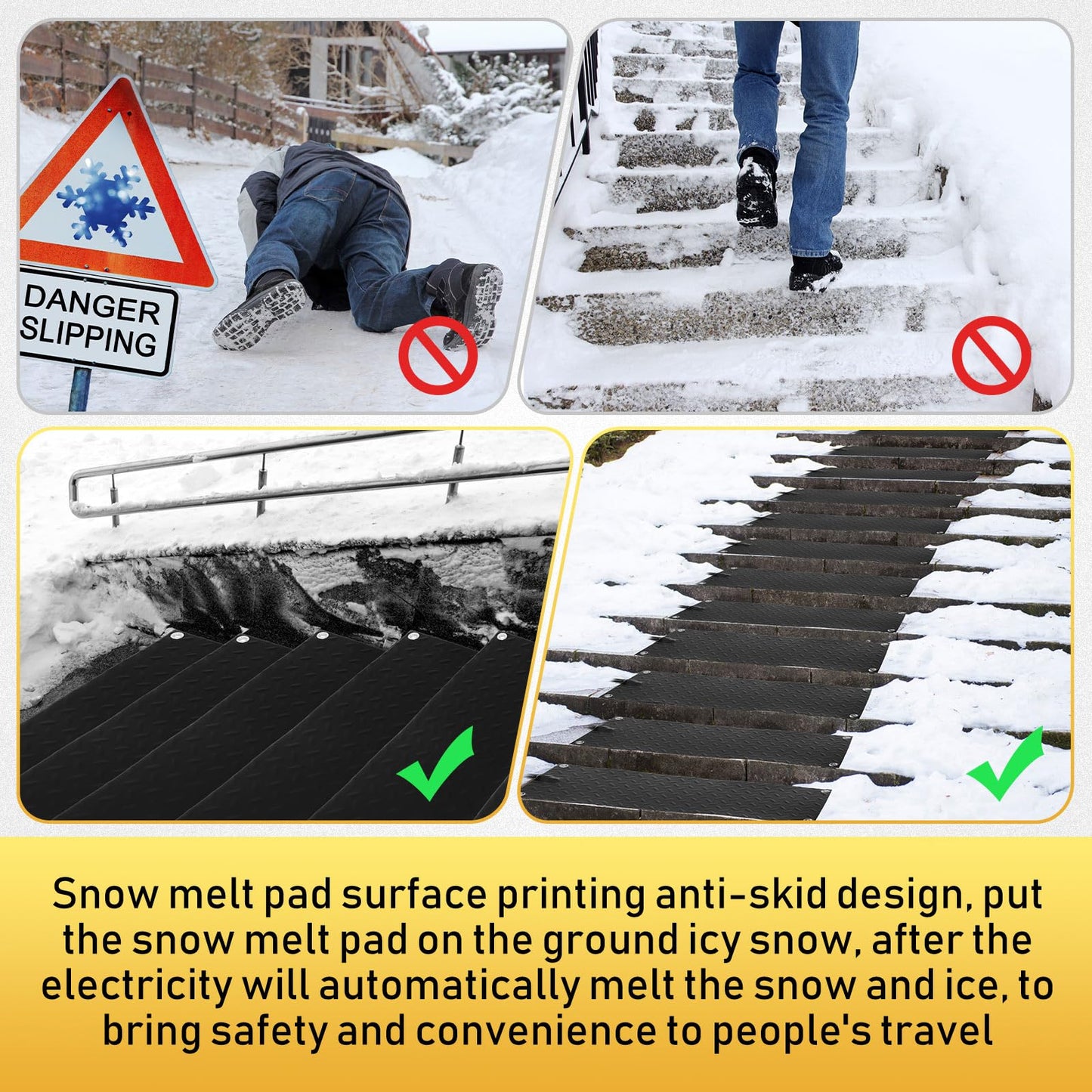 3 Pcs Tinideya Snow Melting Walkway Mat, 10" x 30" Non Slip Rubber Heated Mat with Power Cord, 2 in/h Speed Snow and Ice Heated Pad for Winter Outdoor Stairs, Steps, Doorways, Walkways, Driveway