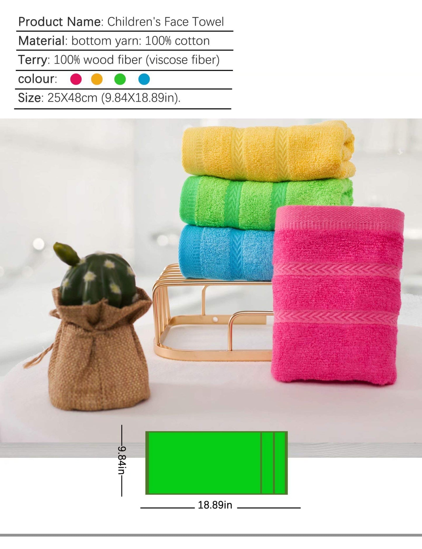 MEMRUI Multicolor Fingertip Towels for Bathroom - Kid's Face Towels, 10 x 18 Inches, 4 Pcs in 4 Colors