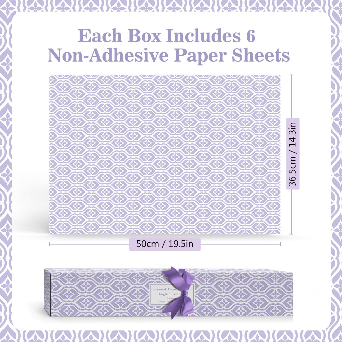 SCENTORINI Lavender Scented Drawer Liners, 6 Sheets Fragrant Paper Liners Non-Adhesive Paper Sheets for Home Closet, Dresser Drawers, for Home Fragrance