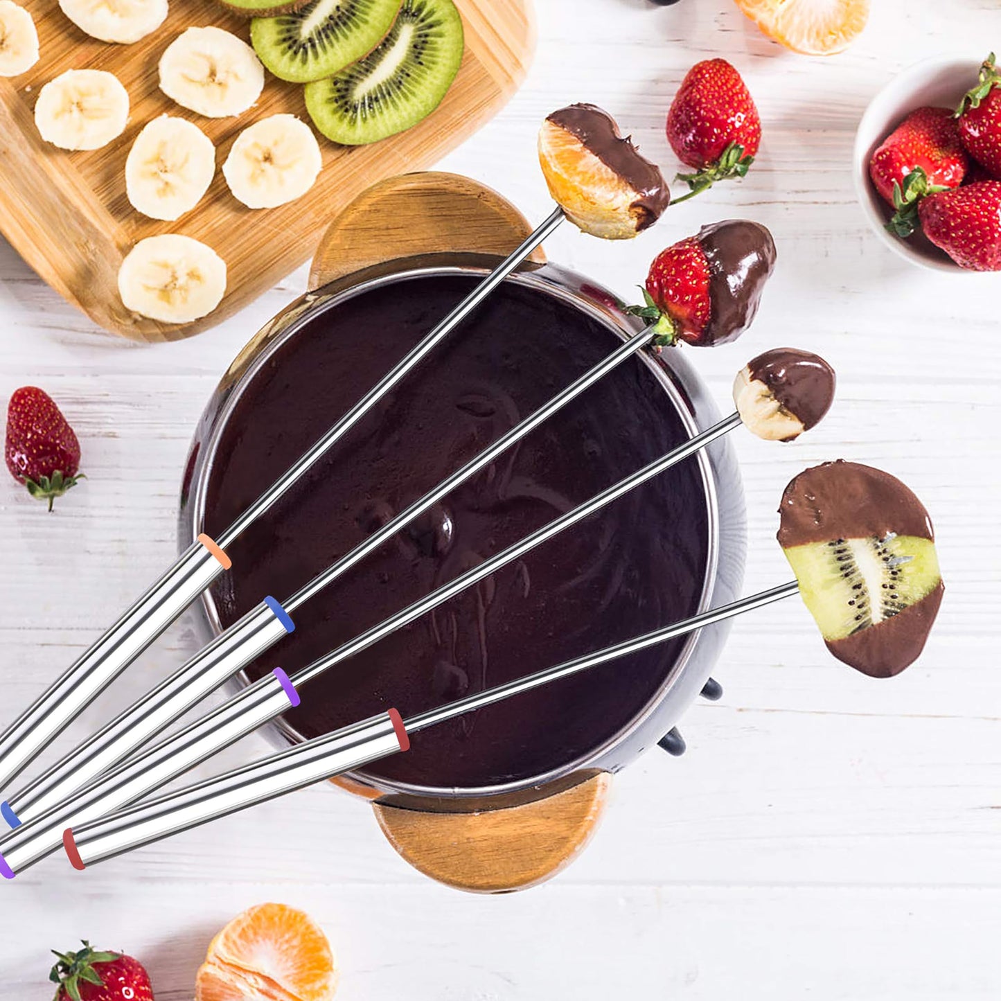 15pcs 9.6 Inch Fondue Sticks, Smores Sticks, Stainless Steel Fondue Forks with Heat Resistant Handle for Roast Meat Chocolate Dessert Cheese Marshmallows