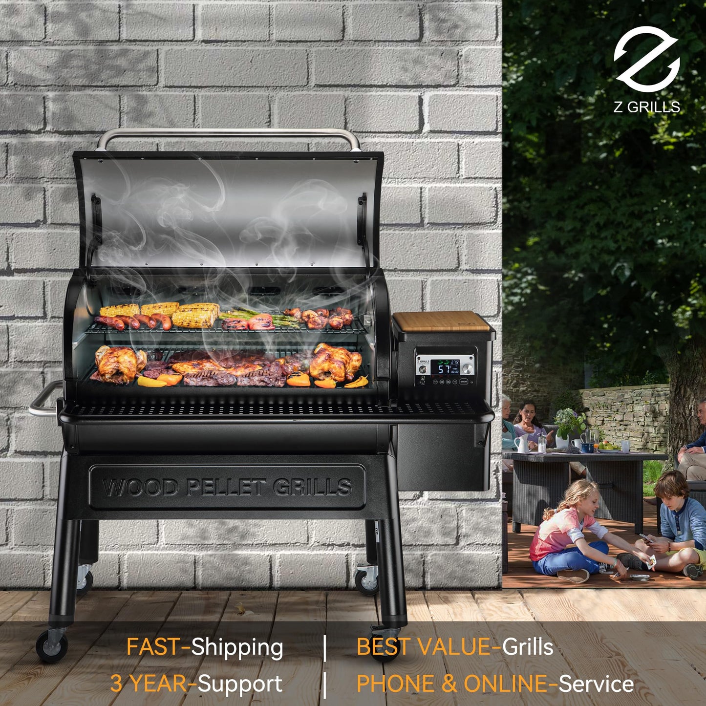 Z GRILLS Wood Pellet Grill and Smoker with PID Controller, 1068 sq. in Cooking Area with Wi-Fi, Black