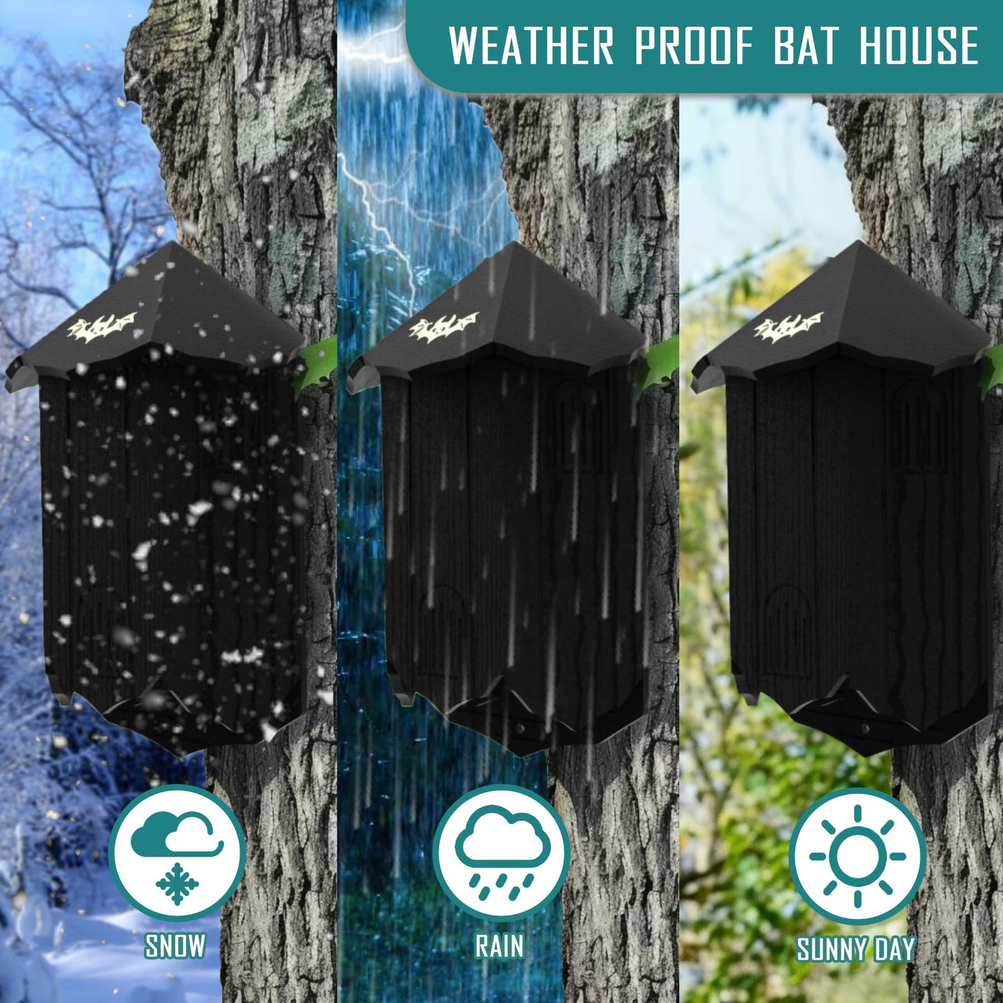 Bat Houses for Outside Bat Box for Outdoors, Large Three Chamber Box Perfectly Designed to Attract Bats, Easy to Set Up, Castle Style