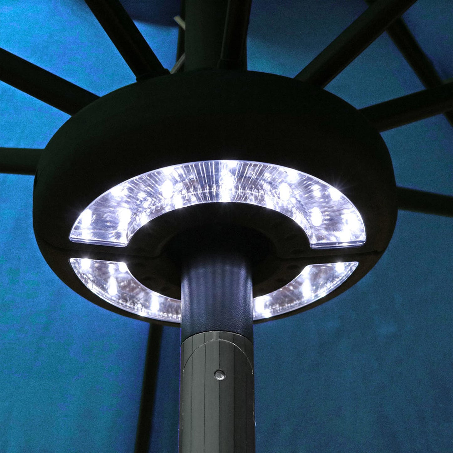 Sunnydaze 24-LED Umbrella Lights 2-Panel Cordless Light Ring for Patio Umbrellas - Battery Operated - Black