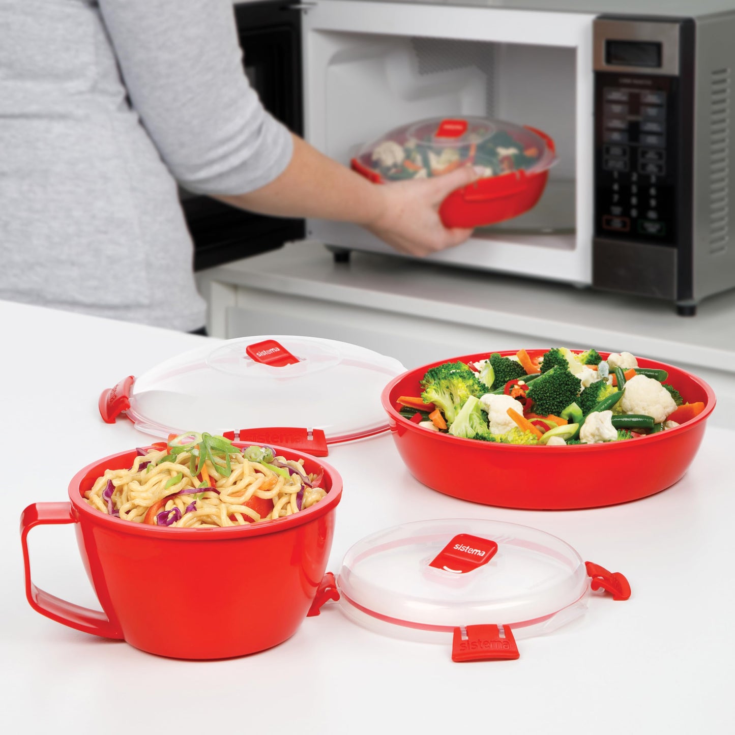 Sistema 1109ZS Microwave Collection Noodle Bowl, 1 Count (Pack of 1), Red