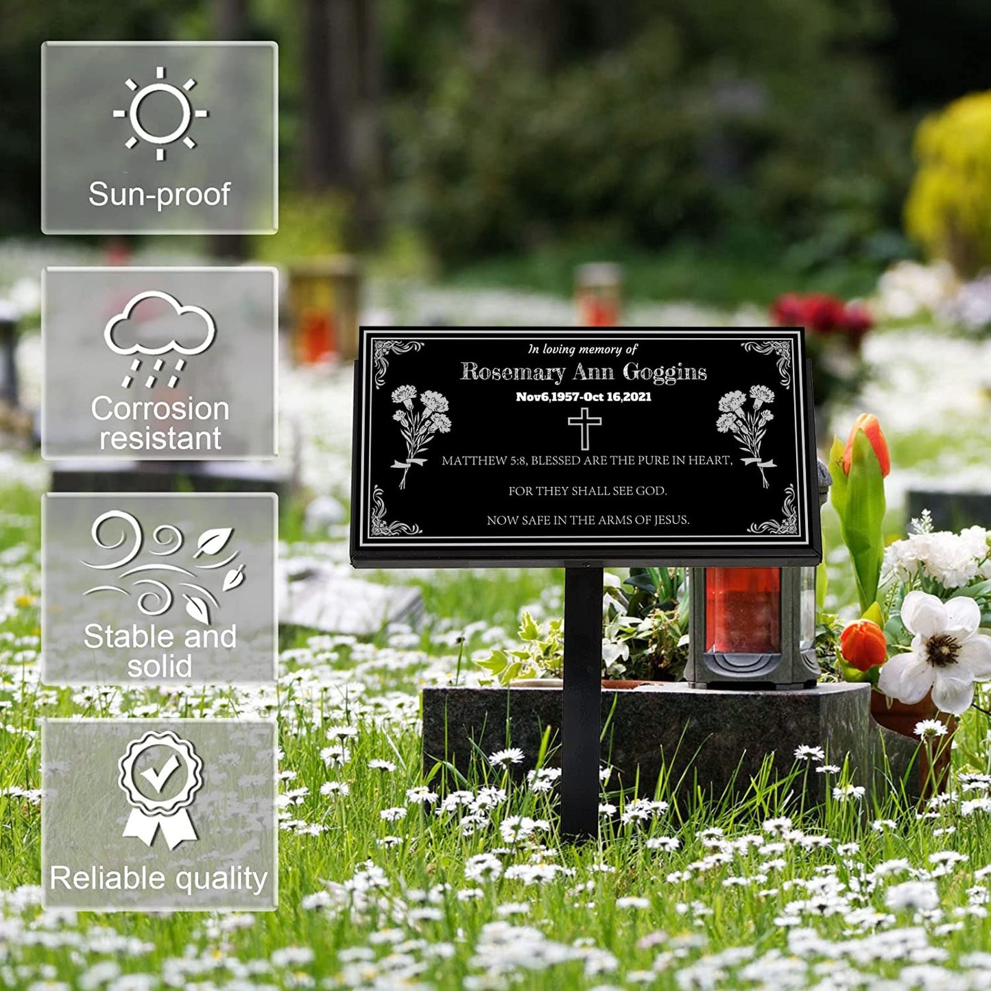 Personalized Human Memorial Stone,Grave Memorial,Headstone for Graves,Grave Decorations for Cemetery,Outdoor Memorial Plaque,Memorial Garden Stones (12inch, Carnation)