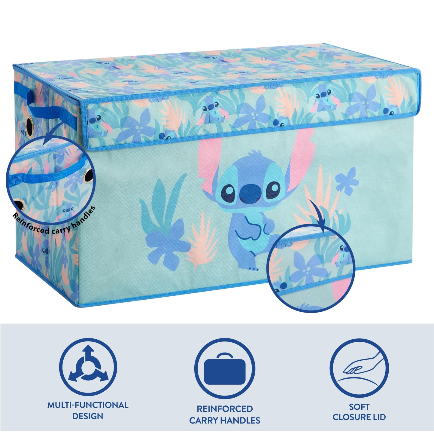 Idea Nuova Disney Stitch Collapsible Storage Trunk, Durable with Soft Lid, 28.5"x14.5"x16"