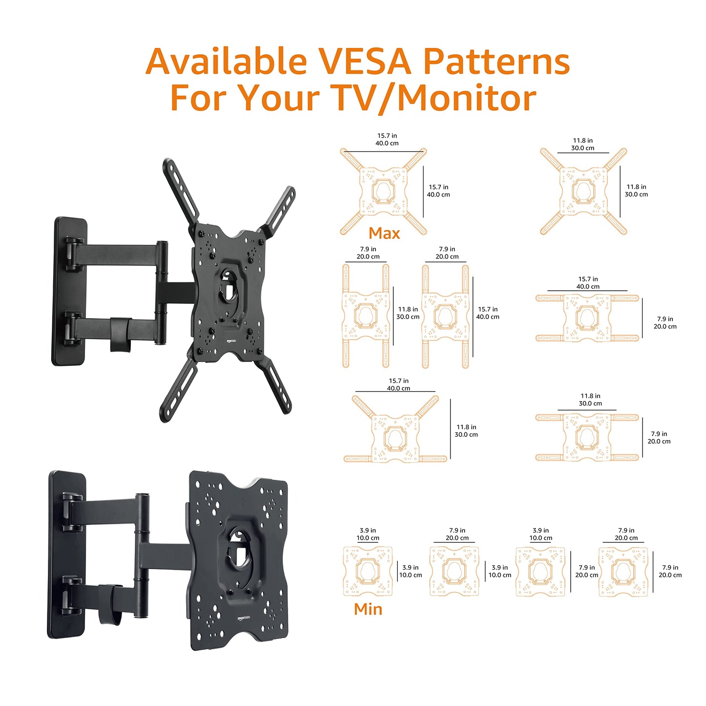 Amazon Basics Full Motion Articulating TV Monitor Wall Mount for 26" to 55" TVs and Flat Panels up to 80 Lbs, Black