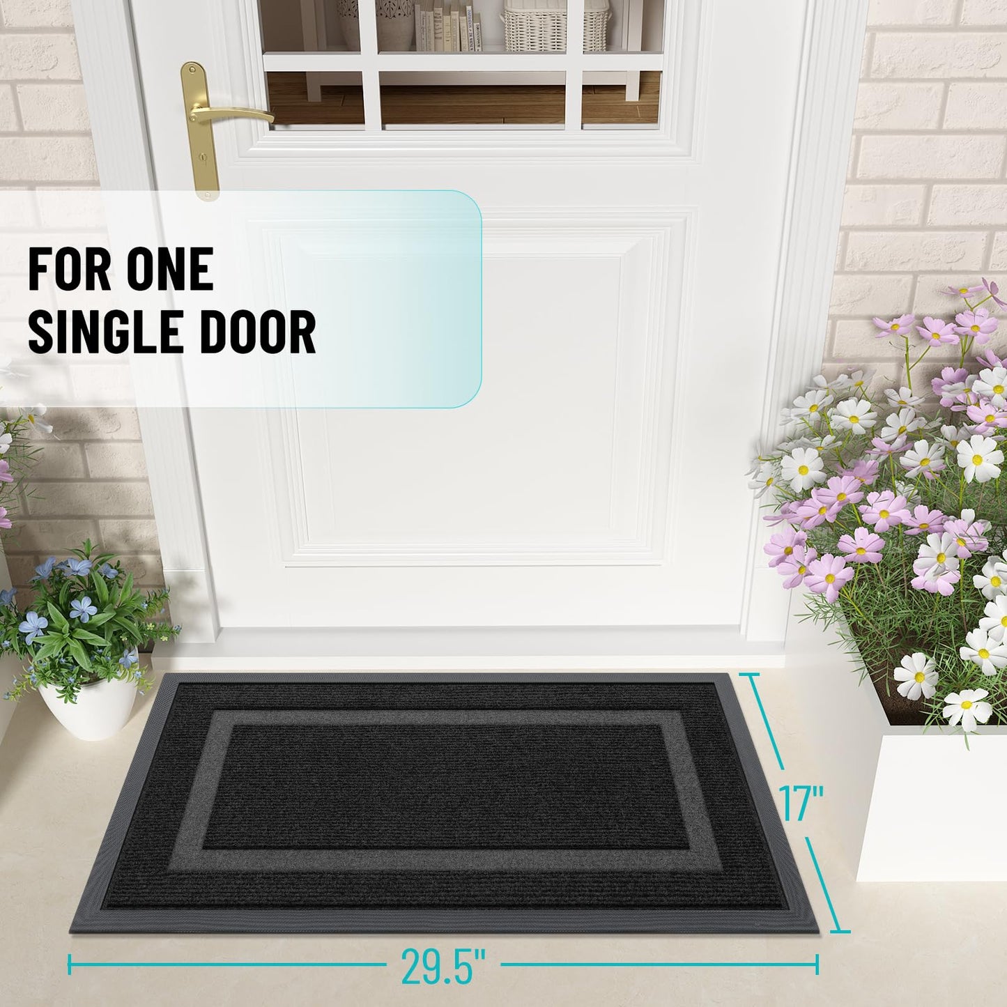 OLANLY Front Door Mat Indoor Outdoor Entrance, Waterproof All-Season, All-Weather Doormat, Sturdy Natural Rubber, Fade Resistant, Low Profile, Easy Clean Patio Porch Entryway Mat, 29.5x17, Black