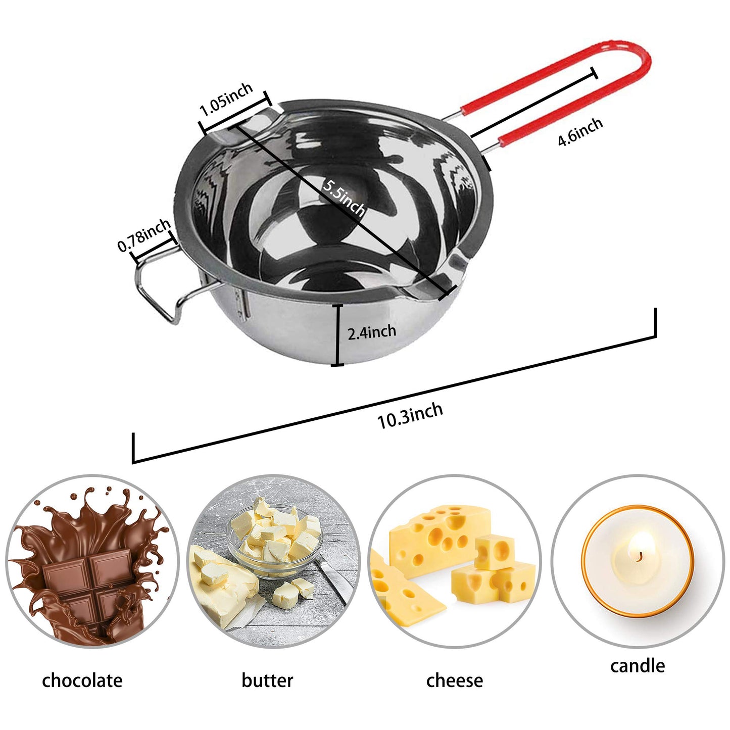 Stainless Steel Double Boiler Melting Pot with Heat Resistant Handle, Large Capacity Chocolate Melting Pot for Butter Candy Butter Cheese, Candle Making (450/900ML)