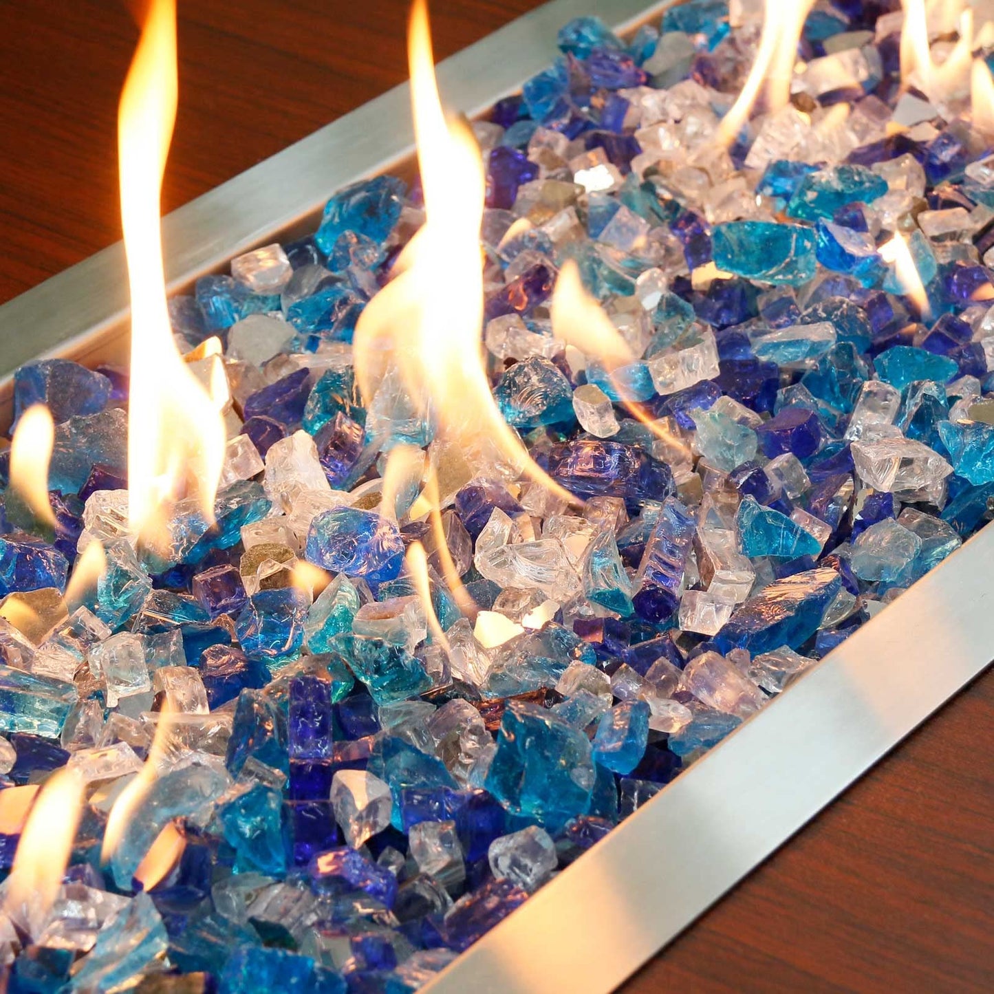 Grisun Fire Glass for Fire Pit - 1/2 Inch 10 Pounds High Luster Reflective Tempered Glass Rocks for Natural or Propane Fireplace, Safe for Outdoors and Indoors Bahama Blend Fire Pit Glass