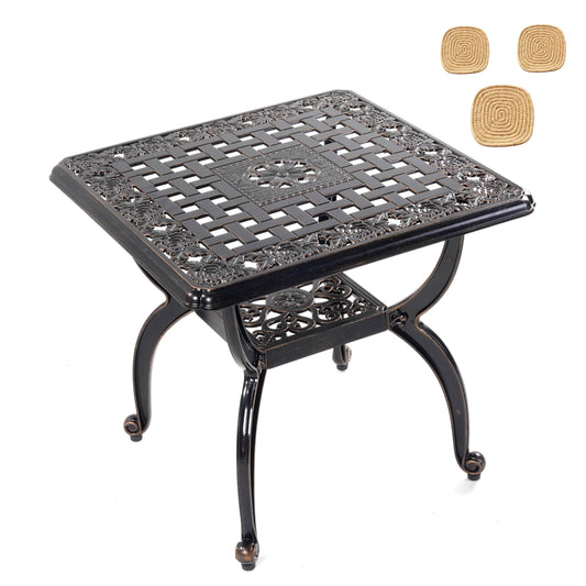 Mandolin Outdoor Patio Table,Rust -Resistant Cast Aluminum Side Table,Weather Resistant End Table，Coffee Table， Perfect for Patio, Backyard Or Garden. W 20.8" X H18.5(Aluminum Square, Copper)