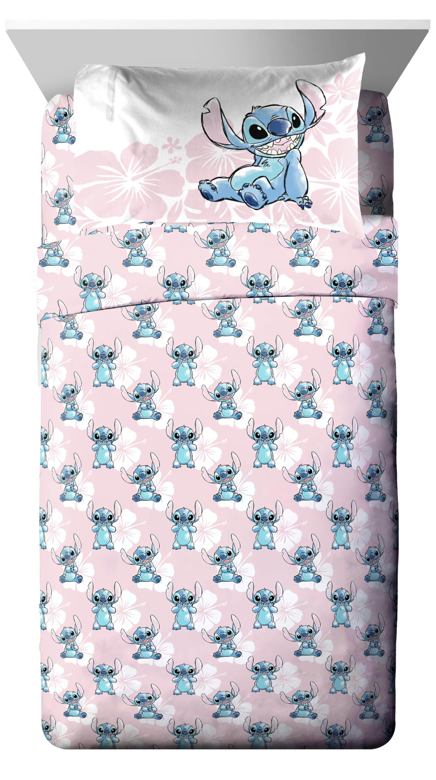 Jay Franco Disney Lilo & Stitch Twin Comforter Set - 5 Piece Bedding Includes Sheet Set & Pillow Covers - Super Soft Kids Floral Bedding