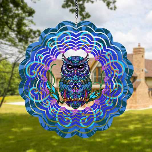 Owl Metal Wind Spinners - Owl Gifts for Women Mom Grandma Wife, Hanging Wind Spinner for Outdoor & Indoor Decorations, 12 inch Wind Spinner for Christmas Ornament Gifts