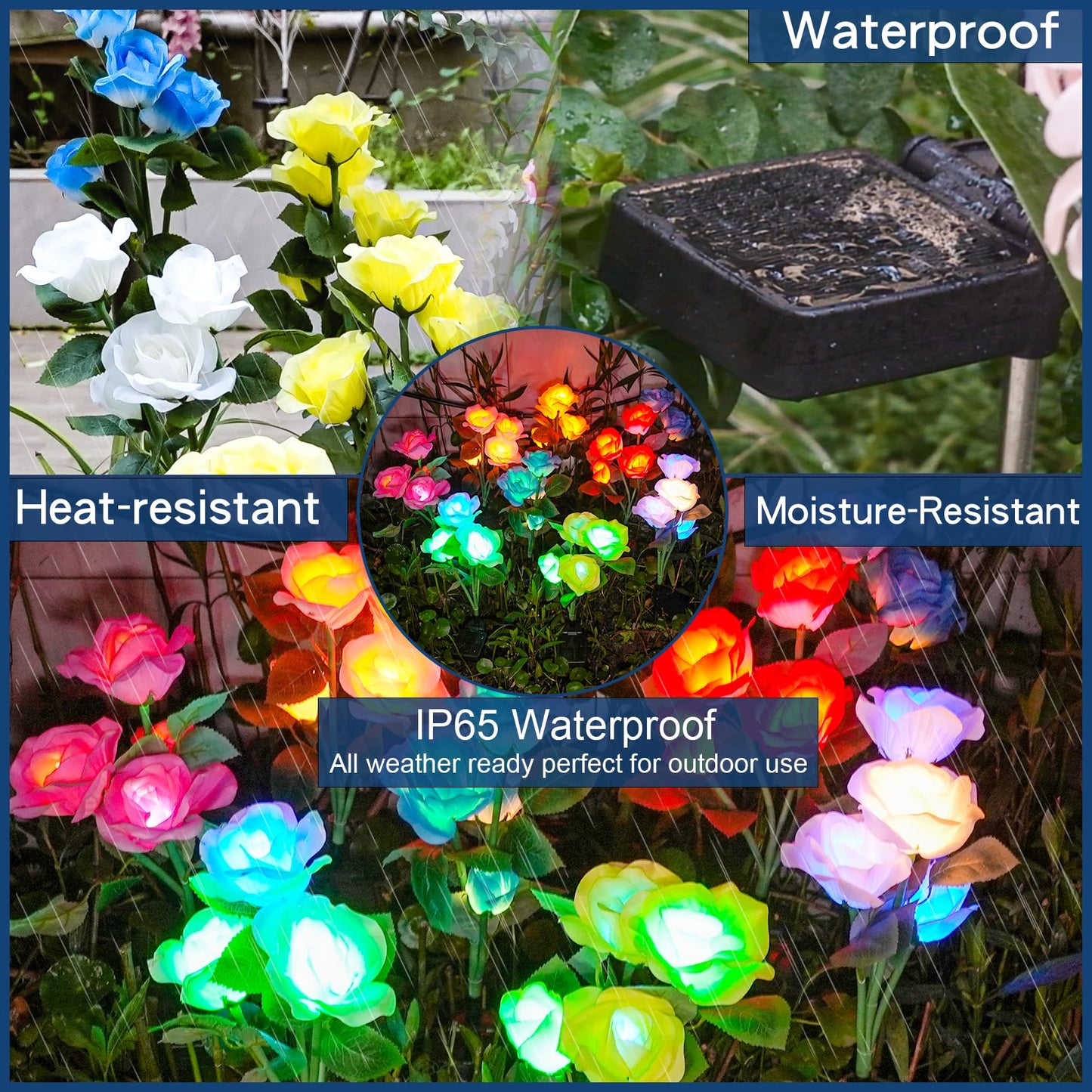 TONULAX Solar Garden Lights - Newest Version Solar Lights Outdoor, 7-Color Changing Rose Lights for Yard, Decoration, Enlarged Solar Panel, More Realistic Rose Flower (2 Packs)